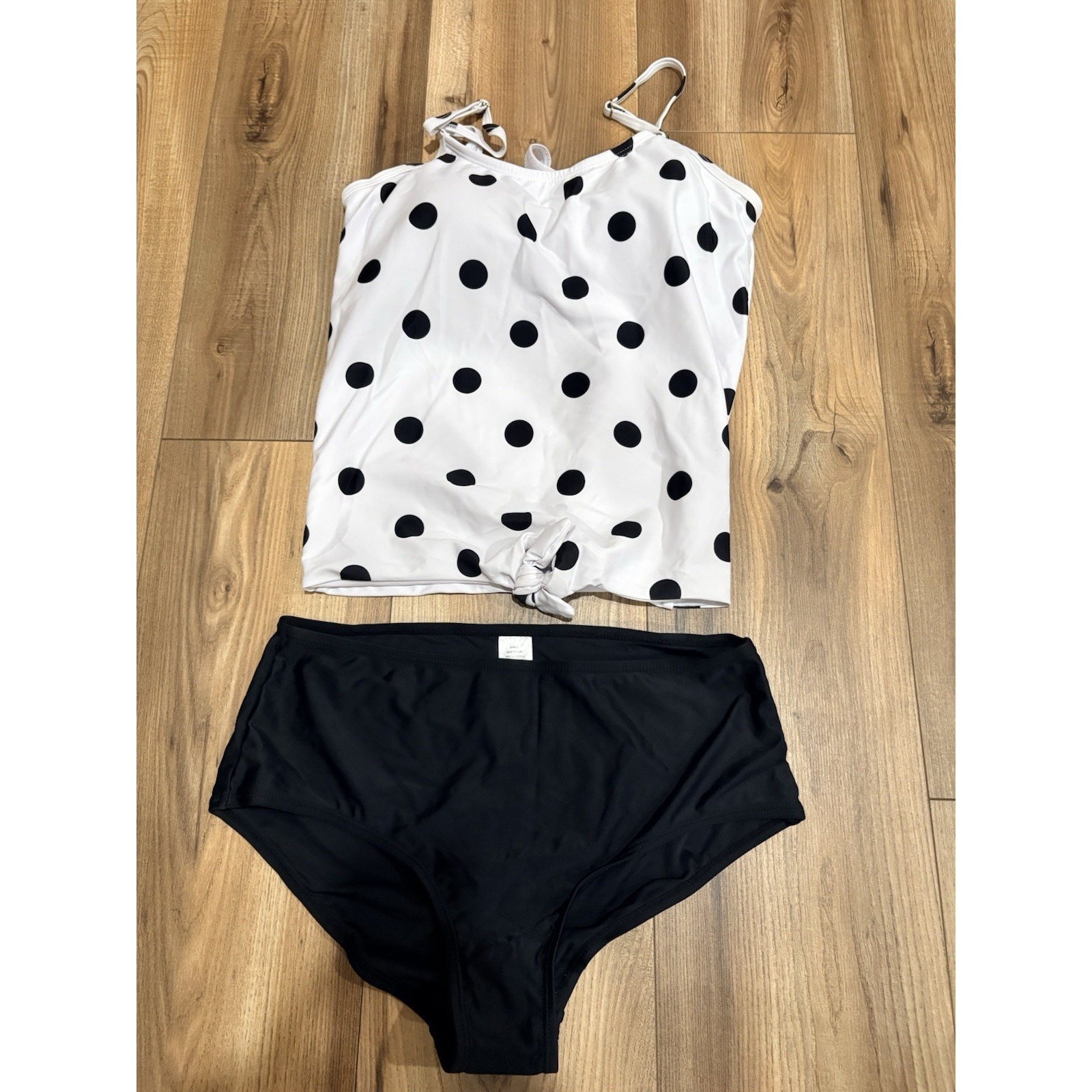 Modlily Tankini Women's Medium Black White Polkadot Two Piece Swimsuit